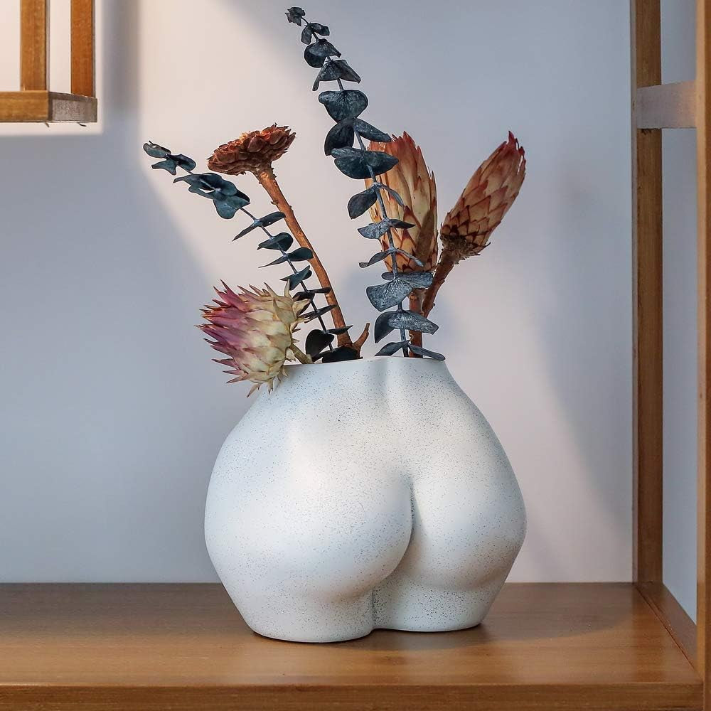 Vază artificială pentru corp, ghivece de flori pentru corp feminin cu găuri de drenaj, ghiveci de flori din rășină modern, design modern în formă de boho, plantă artificială în ghiveci pentru decor interior