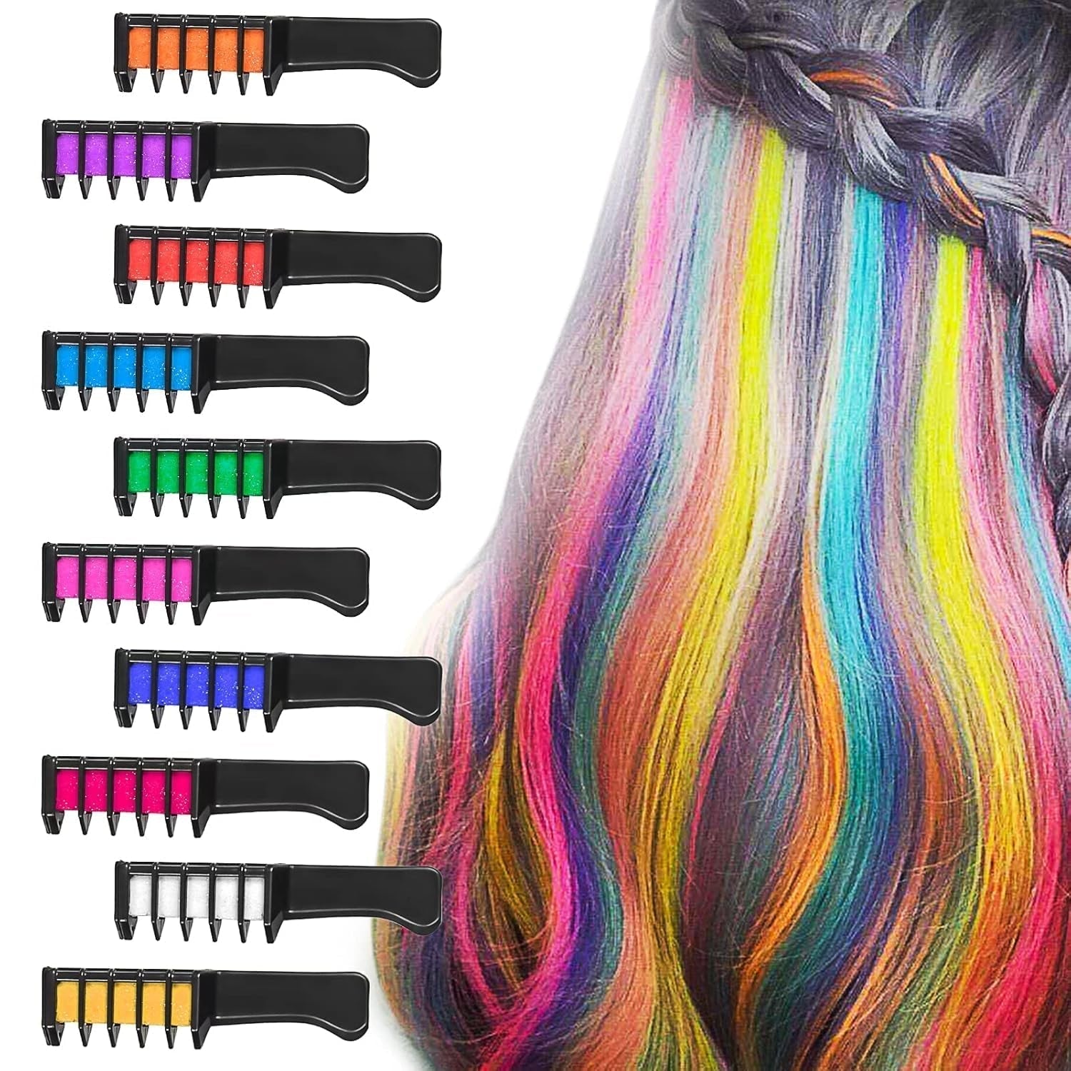10PCS păr cretă pieptene temporar lumina păr culoare crema cadouri pentru fete pentru copii 4 5 6 7 8 9 11 + ani Vopsea pentru par Naty Shop Titlu implicit