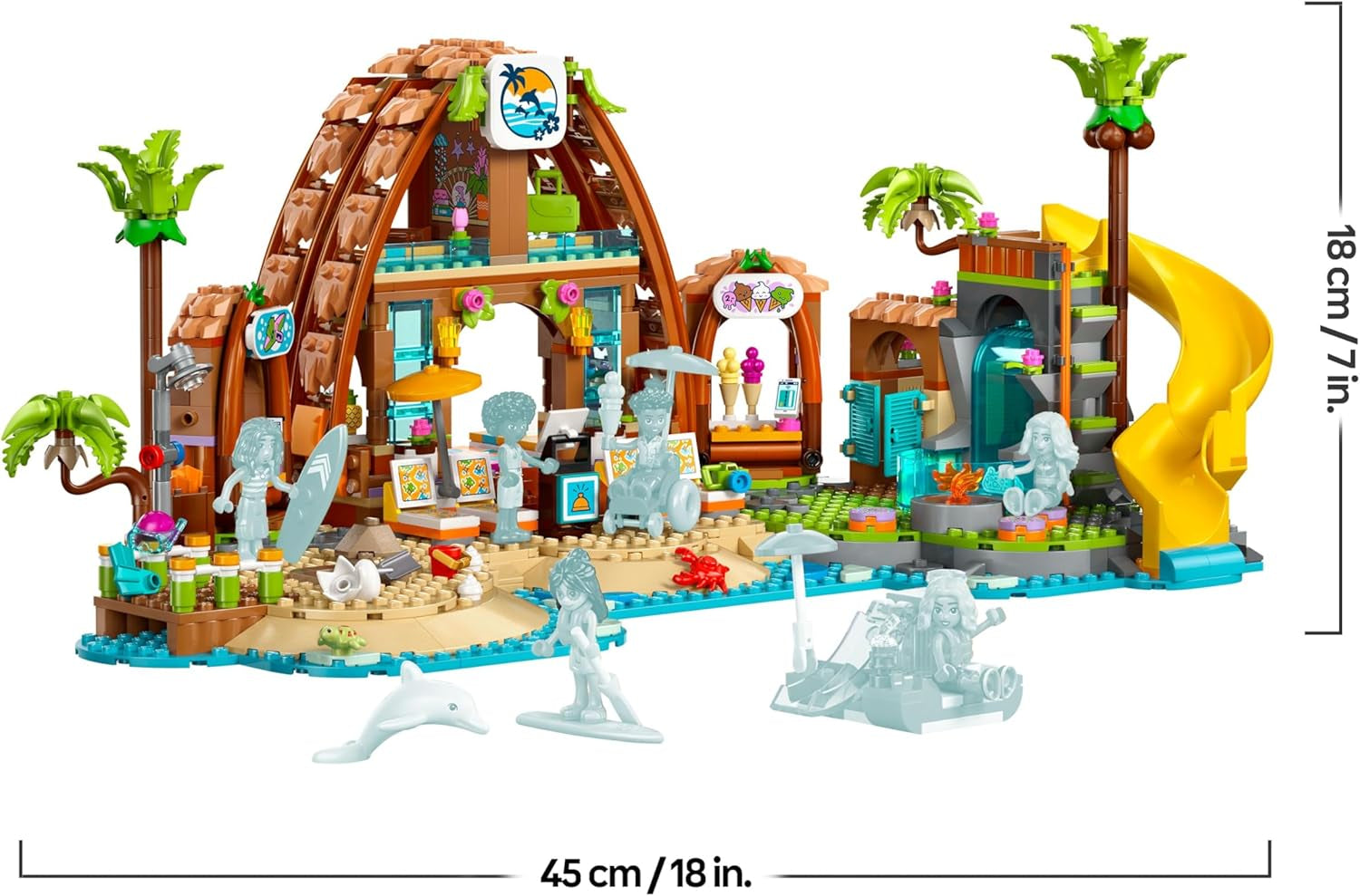 LEGO Friends Familienurlaub im Strandresort - Spielzeug mit 6 Mini-Puppen, Schildkröten- und Delfinfiguren, Eisdiele und Zubehör - Kinder Geschenk für Mädchen ab 8 Jahren - 42673