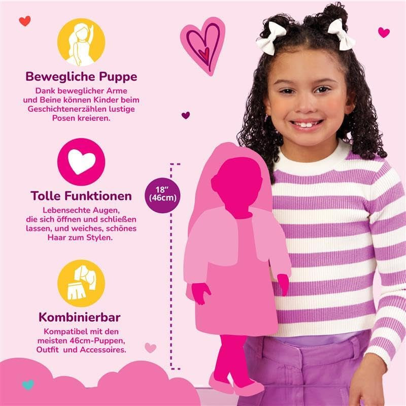 Our Generation - Reese - Bewegliche 46 cm-Puppe - Lebensechte braune Augen & langes braunes Haar - Handgepäck und Reisezubehör - Vorgetäuschtes Spiel - Spielzeug für Kinder ab 3 Jahren