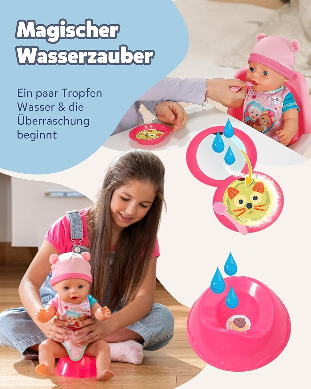 BABY Born Emma - păpușă bebeluș 43 cm - 10 funcții, inclusiv accesorii și saltea - Funcționează complet fără baterii - Potrivită pentru copii cu vârsta de 3 ani și peste