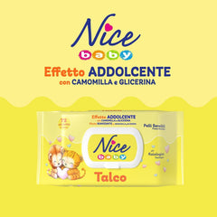 Șervețele umede NICE pentru bebeluși, 72 bucăți, cu capac, parfum de talc, materiale naturale, curățare delicată, bebeluși, 1 buc.