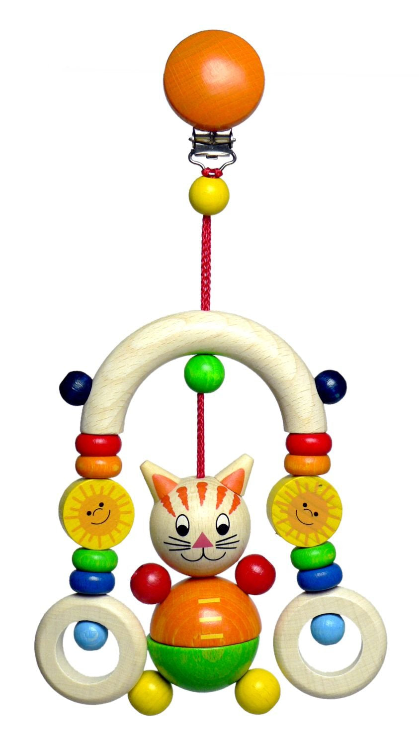 Jucărie din lemn 13510 - Mini trapez din lemn, seria Mika the cat, pentru copii, realizat manual, aprox. 21 x 11 x 5,5 cm, cu clemă pentru agățat Jucarii Bebe Naty Shop Titlu implicit