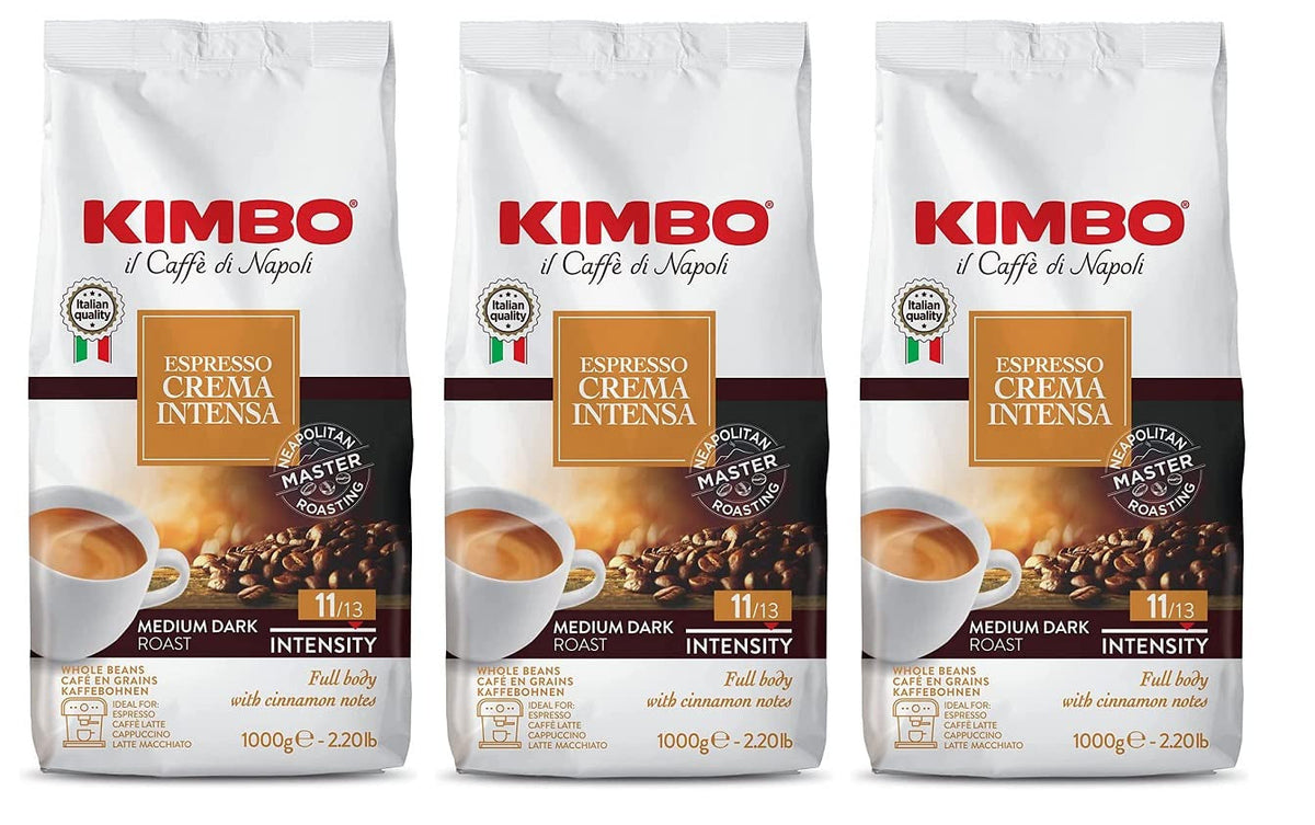 3x Boabe de Cafea Espresso Crema Intensa, Prăjire Medie Întunecată, Boabe Întregi de Cafea, Pungă de 1 kg, Cafea din Napoli