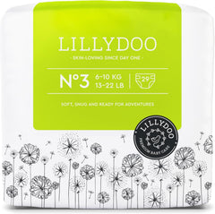 Scutece pentru bebeluși LILLYDOO prietenoase cu pielea - Mărimea 3 (6-10 kg), 29 de bucăți, protecție fiabilă împotriva scurgerilor, moi, fără parfum și fără loțiune pentru pielea sensibilă, testate dermatologic