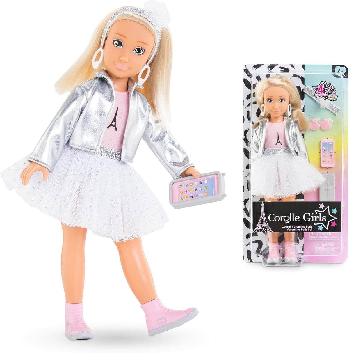 Corolle Girls Valentine Paris Fashion, Ankleidepuppe im Pariser Fashion Week Look und 4 Teile, Vanilleduft, 28cm, ab 4 Jahre