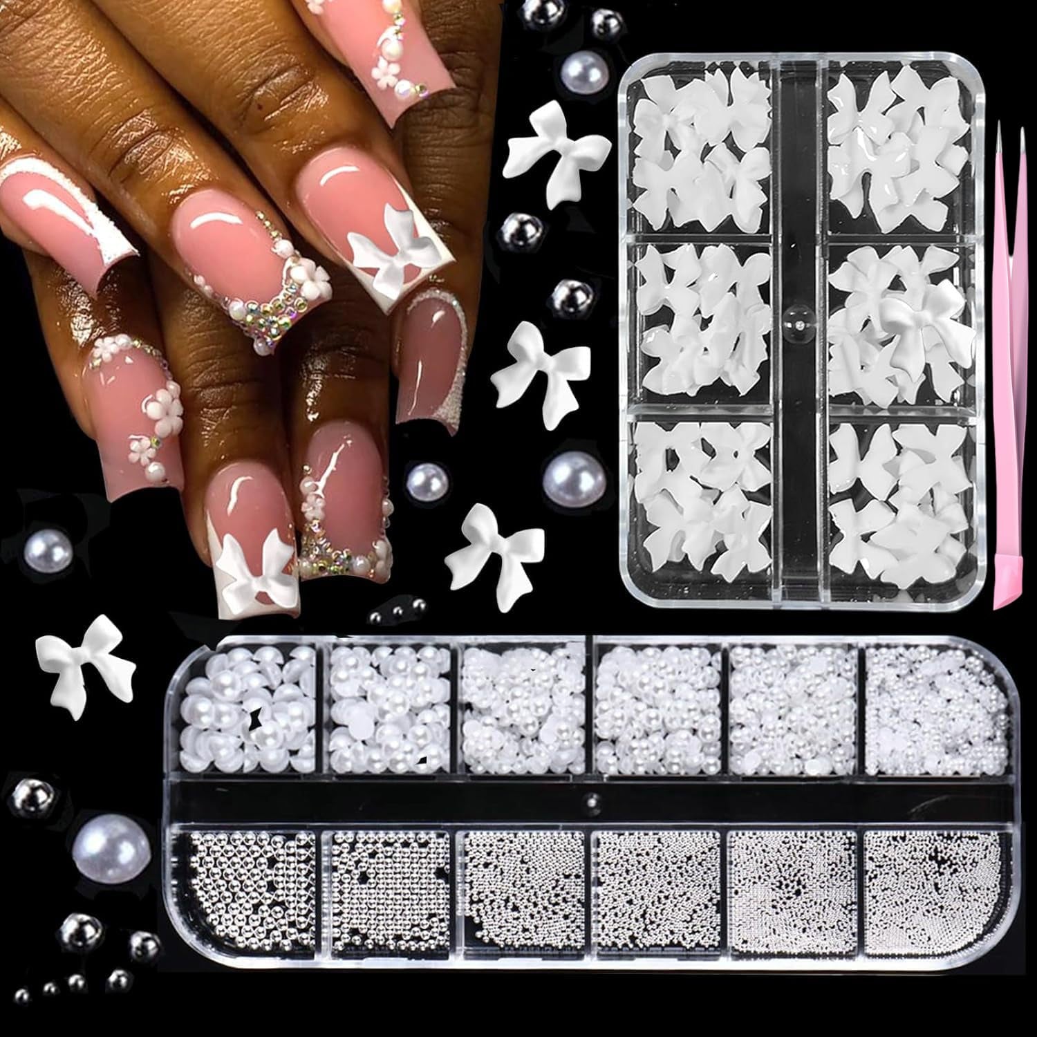 GZMAYUEN 920Pcs Gold Silber Flatback Perlen Für Nägel, Halbrunde Weiße Beige Nail Perlen, Kleine Halbrunde Flatback Perlen Für DIY Nail Art Decor