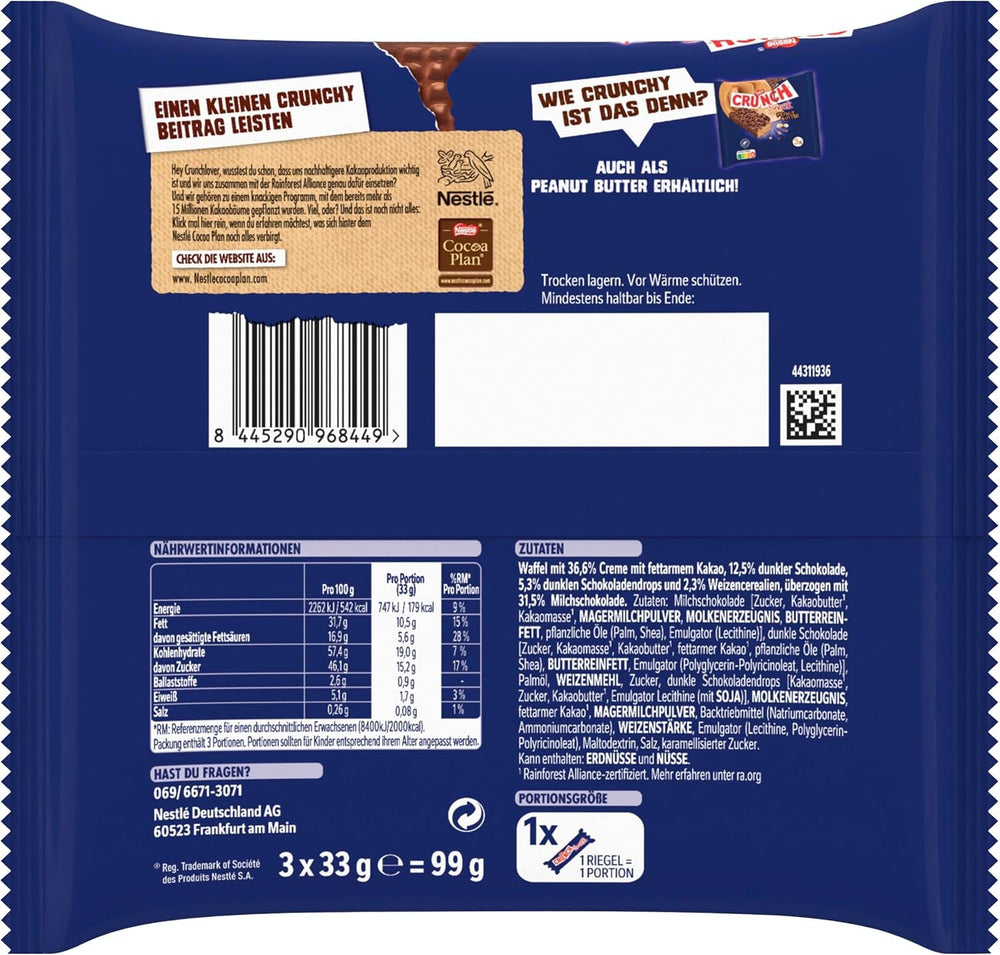 Nestlé Milk Bar, Baton crocant de ciocolată cu ciocolată cu lapte și cereale, pachet de 9 (3 x 33g fiecare)
