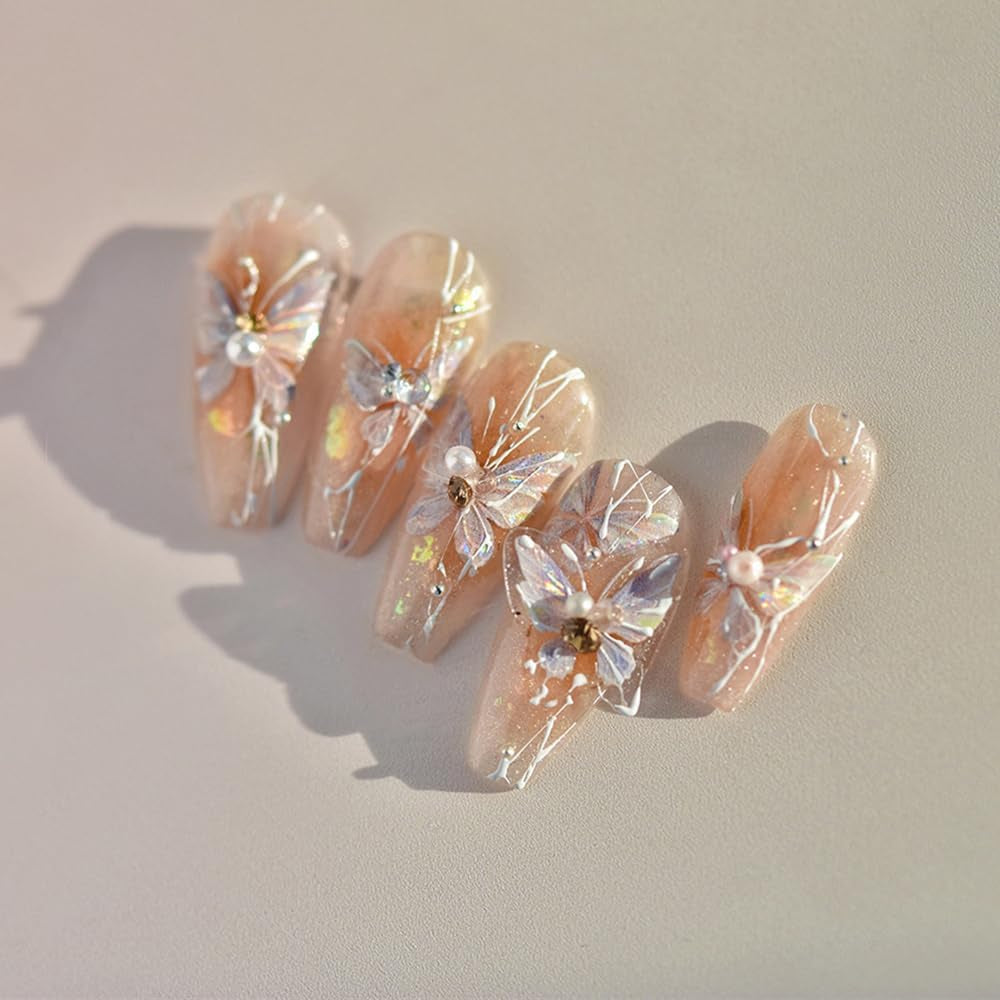 Glänzend Aurora Shell Schmetterling Nagelsticker Selbstklebend,Erleichterung Schmetterlinge Nail Sticker Rosa Laser Schmetterling Nagelaufkleber Für Frauen Nageldesign Zubehör Nagel Zubehör Nail Art