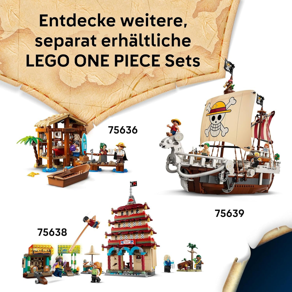 LEGO ONE PIECE Zirkuszelt von Buggy dem Clown - Interaktives Spielzeug mit 4 Minifiguren - Ruffy, Nami & Zoro sowie 2 Steckbriefen - Kreatives Geschenk für Jungen, Mädchen & Fans ab 8 Jahren - 75637