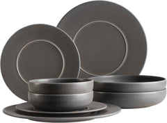 MÄSER Seria Unico, Set de veselă pentru 2 persoane, Atemporal, Elegant, Serviciu de masă din ceramică cu 8 piese, Gresie, Antracit