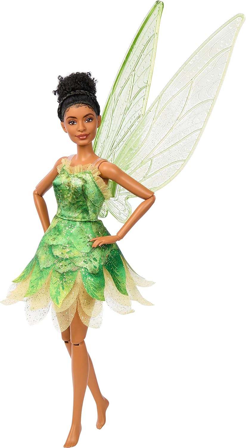 DISNEY Peter Pan & Wendy Tinker Bell Feenpuppe mit beweglichen Flügeln und grünem Kleid, inspiriert vom Film, Geschenk für Kinder zum Nachspielen von Szenen oder eigenen Abenteuern, HNY37
