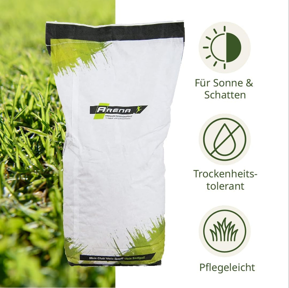 ARENA Rasensamen Sun and Shade 5Kg | Premium Grassamen Für Sonne, Schatten & Trockenlagen – Trockenrasen & Schattenrasen Geeignet – Hitzeverträglich & Pflegeleicht