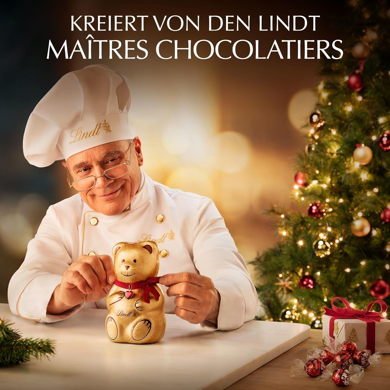 Lindt Chocolate | Cutie de praline Gold Pieces | 180g | 18 praline în 10 sortimente ca sortiment fin de praline, unele cu alcool | Cutie cadou premium cu praline de Crăciun