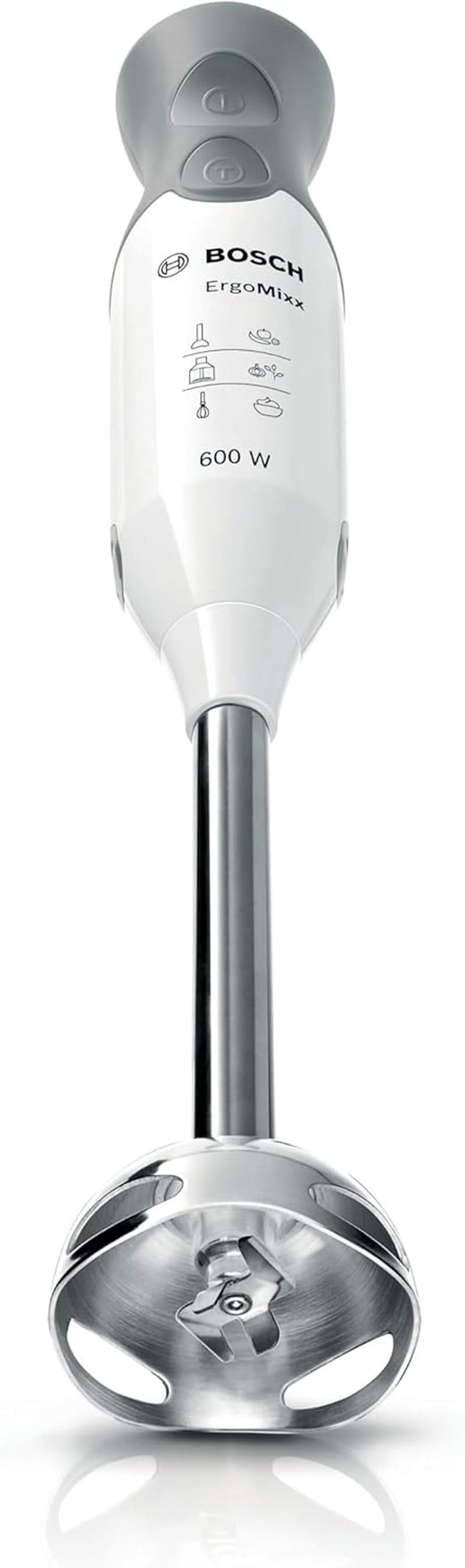 Bosch Stabmixer Ergomixx MSM66110, Edelstahl-Mixfuß, Mix- Und Messbecher, 2 Geschwindigkeitsstufen, Leichtes Gehäuse, 4-Klingen-Messer, Einfache Reinigung, 600 W, Weiß/Grau Bucatarie Naty Shop