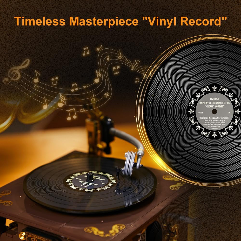 PANTASY Retro-Phonograph-Bausatz, Grammophon-Musikbox-Baukasten, Vintage-Musikspieler-Baustein-Set, Grammophon-Bausteinmodell-Set