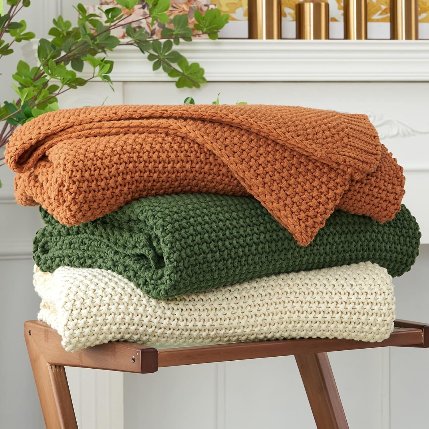 Chunky tricot arunca pătură, Lightweight, Bej, 100% bumbac organic, Pătură pentru canapea, canapea, pat, copil, camera copiilor, Rustic, Shabby chic, Modern farmhouse, 152.4 X 203.2 cm, Inclusiv sac de rufe Paturi si Cuverturi Longhui bedding Bej 60"X80", supradimensionat