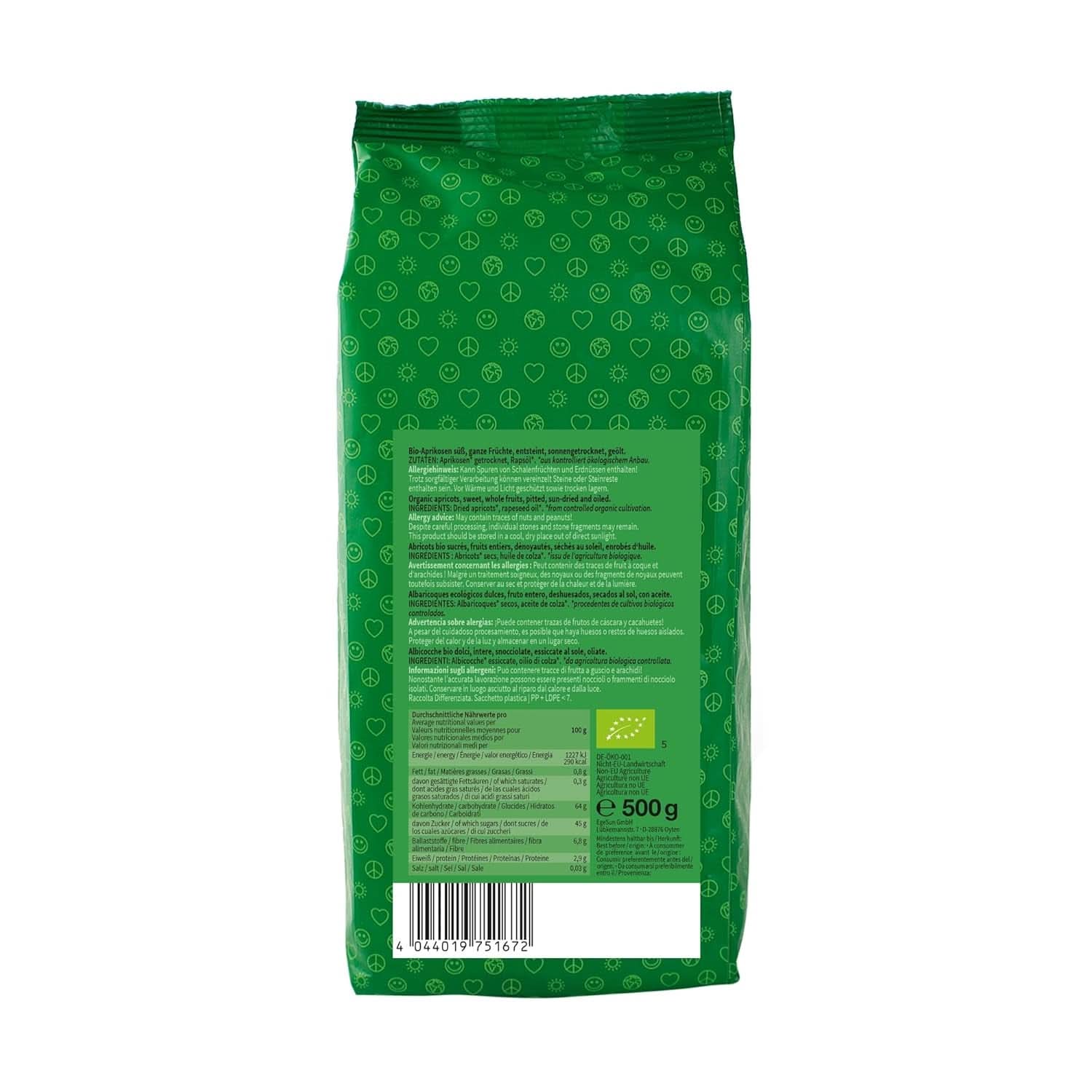 Mundo Feliz, Caise uscate cu sâmburi din agricultura ecologică, 2 x 500 grame Produse deshidratate Naty Shop