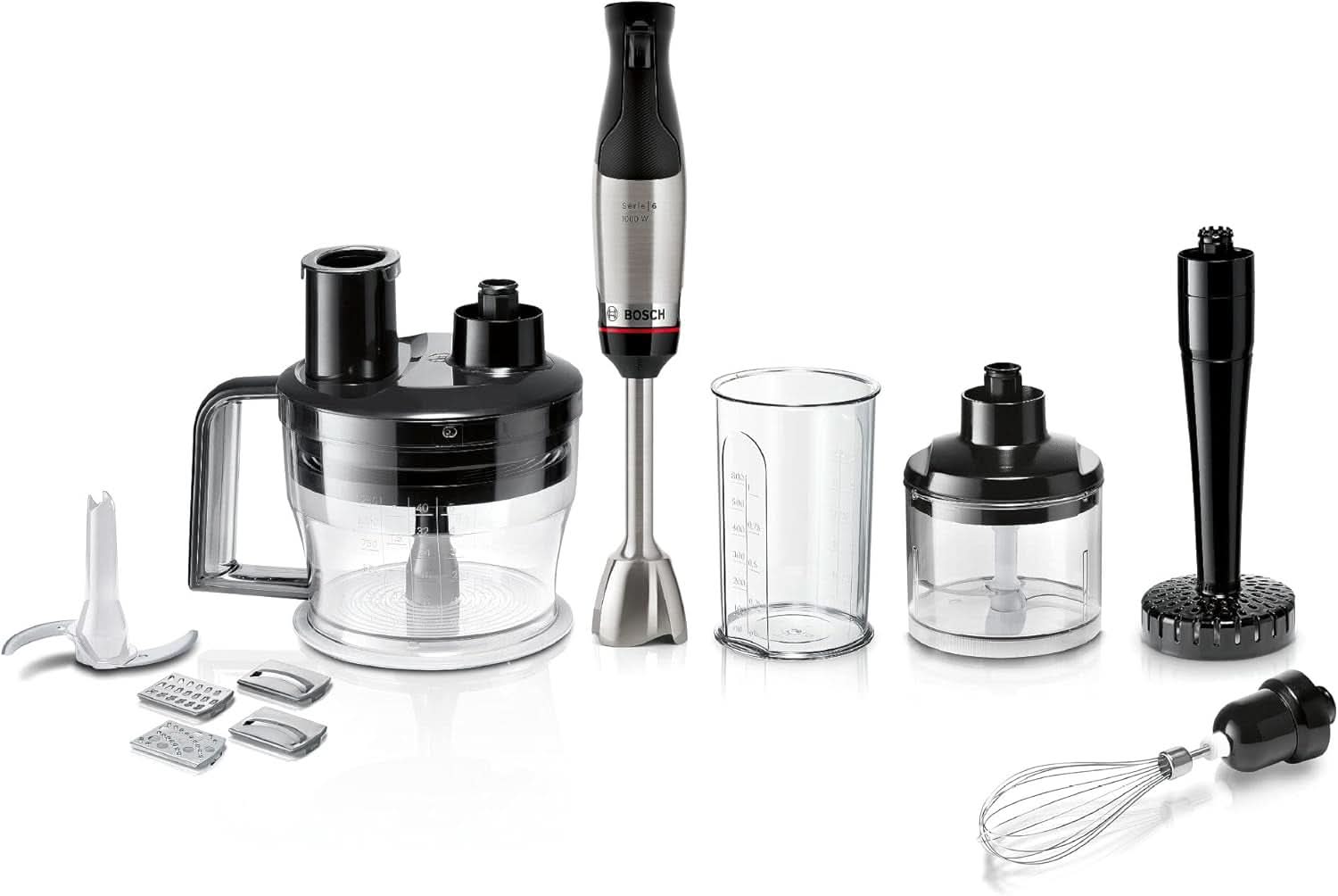 Bosch Stabmixer Ergomaster Serie 6 MSM6M673, 10 Jahre Motorgarantie, Edelstahl-Klingen, Verschleißfreie Keramik-Kupplung, Luftkühlung, Zerkleinerer, Kartoffelstampfer, Schneebesen, 1000 W Bucatarie Naty Shop
