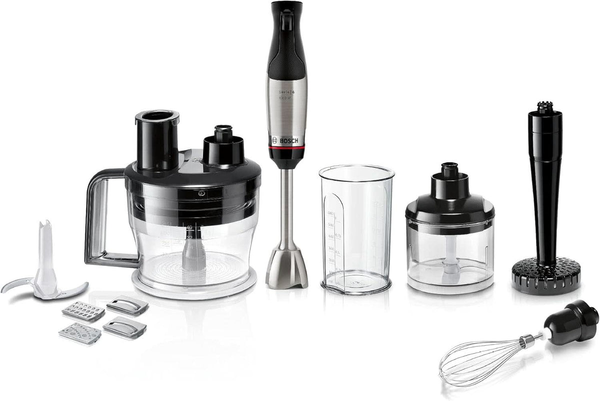 Bosch Stabmixer Ergomaster Serie 6 MSM6M673, 10 Jahre Motorgarantie, Edelstahl-Klingen, Verschleißfreie Keramik-Kupplung, Luftkühlung, Zerkleinerer, Kartoffelstampfer, Schneebesen, 1000 W Bucatarie Naty Shop