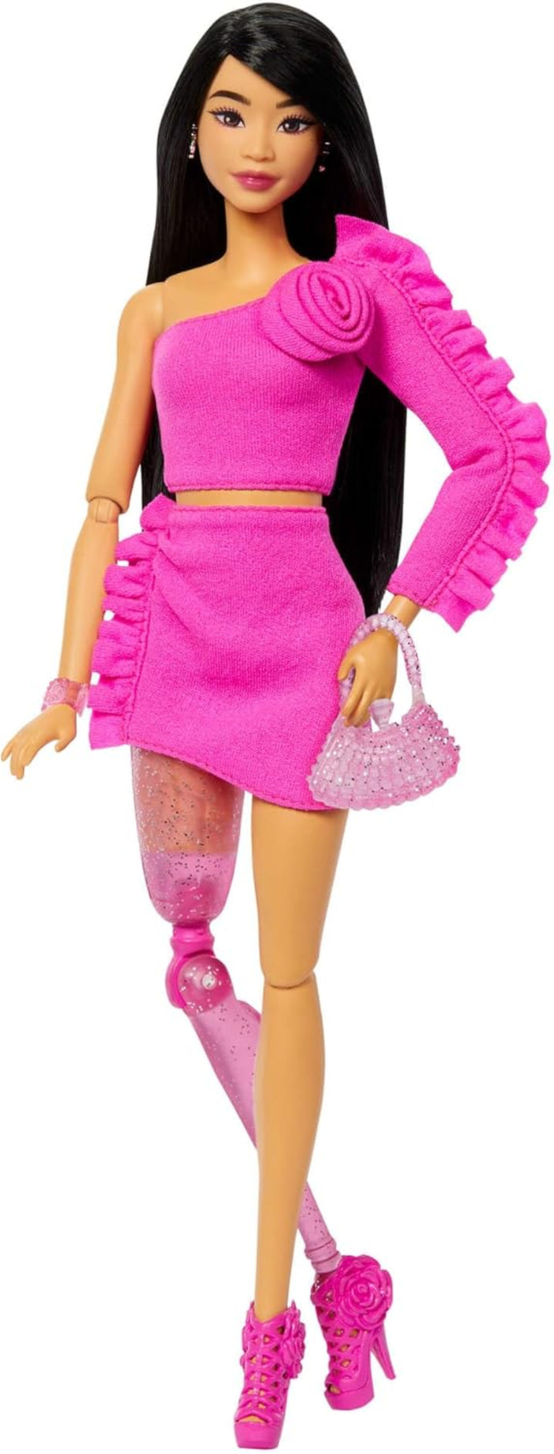 Barbie Deluxe Style-Puppe Nr. 3 mit Barbiecore-Outfit, blonden Haaren in hohem Dutt, pastellrosa Kleid mit überdimensionaler Schleife und Accessoires wie Netzstrumpfhosen, HYV27
