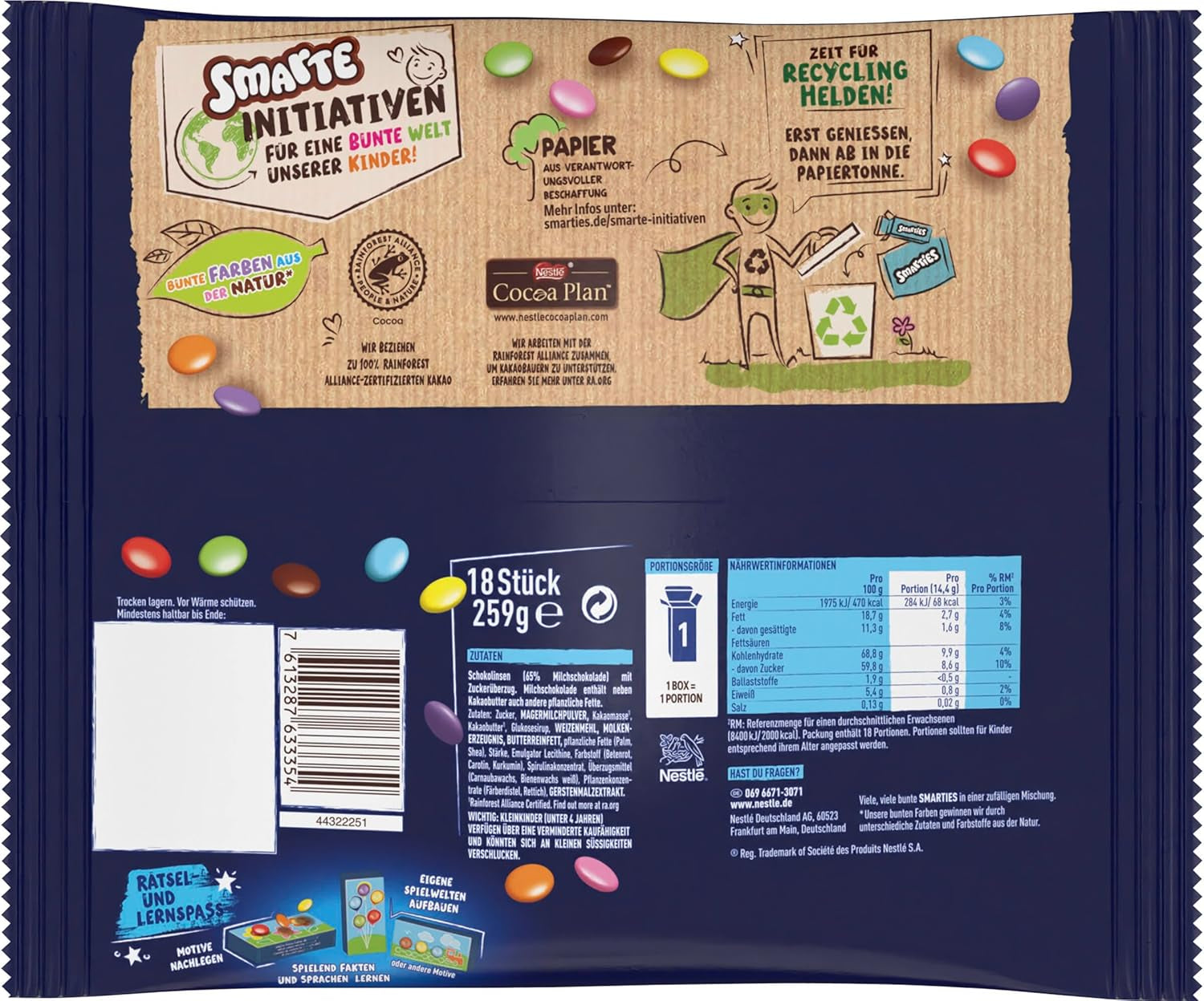 Pungi Nestlé SMARTIES Mini XXL, linte colorată cu ciocolată, ideale pentru a fi împărțite și gustate cu familia și prietenii, culori naturale, ambalaj reciclabil, pachet de 2 (1 x 259g)