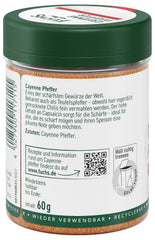 Fuchs Gewürze - Cayennepfeffer gemahlen - für einen scharfen Geschmack in allerlei Gerichten - natürliche Zutaten - 60 g in wiederverwendbarer, recyclebarer Dose