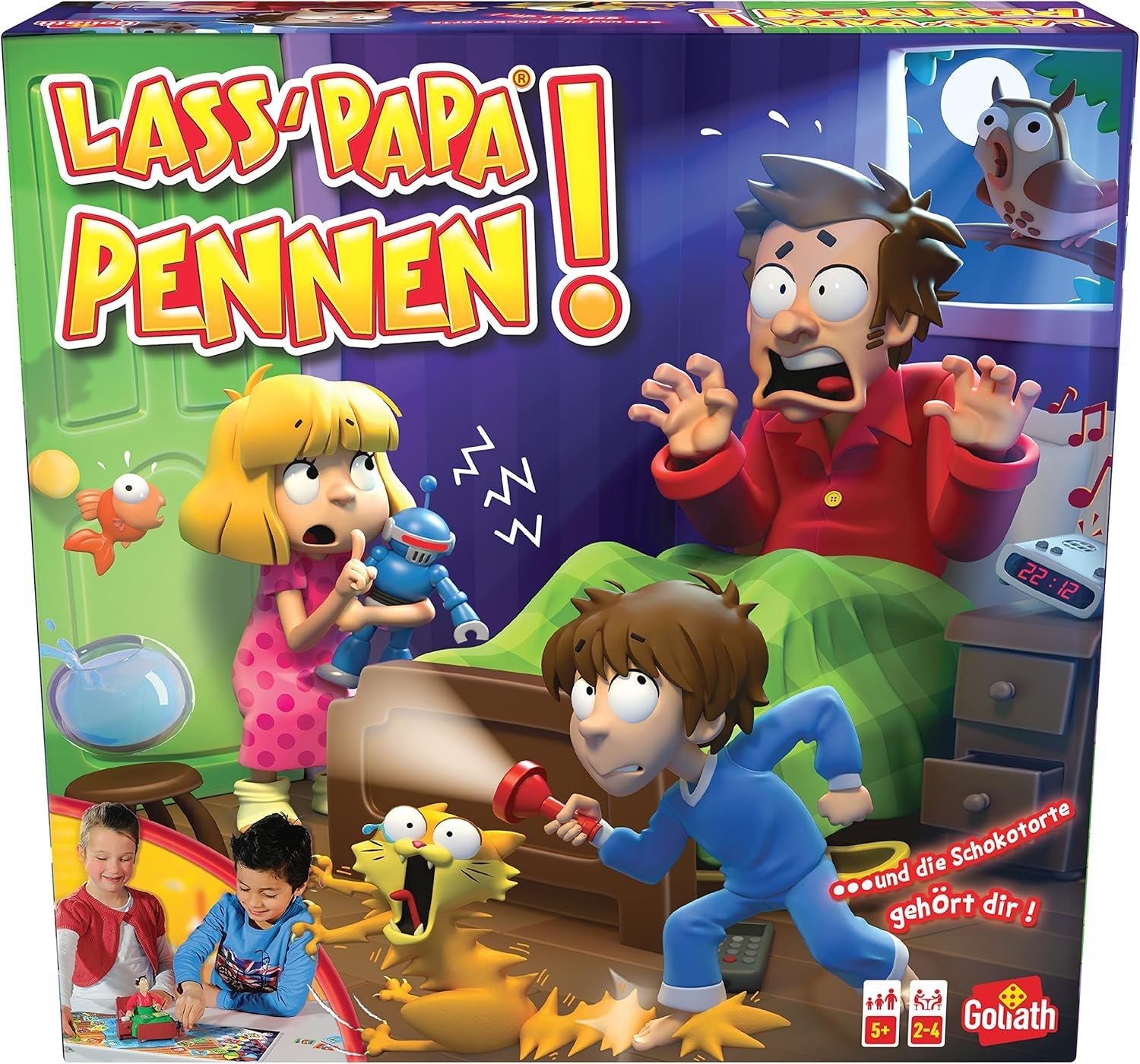 Goliath - LASĂ-L PE TATA SĂ DORMĂ - Joc pentru copii de la 5 ani în sus, 2 până la 4 jucători - Joc de petrecere distractiv și captivant pentru băieți și fete, cu instrucțiuni clare, Albastru