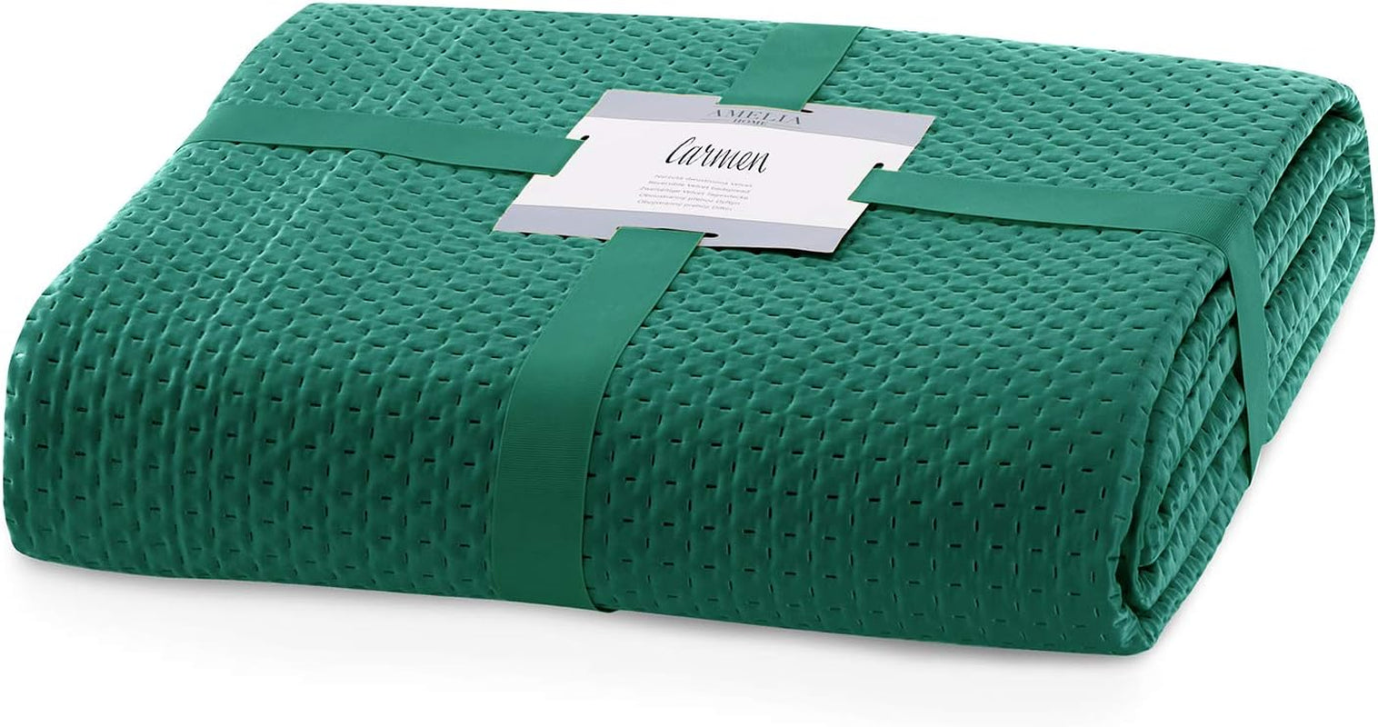 Ameliahome cuvertură de pat 200X220 Cm cuvertură de pat verde închis cu două fețe embosate Matt Satin Carmen Paturi si Cuverturi Besuche den AmeliaHome-Store