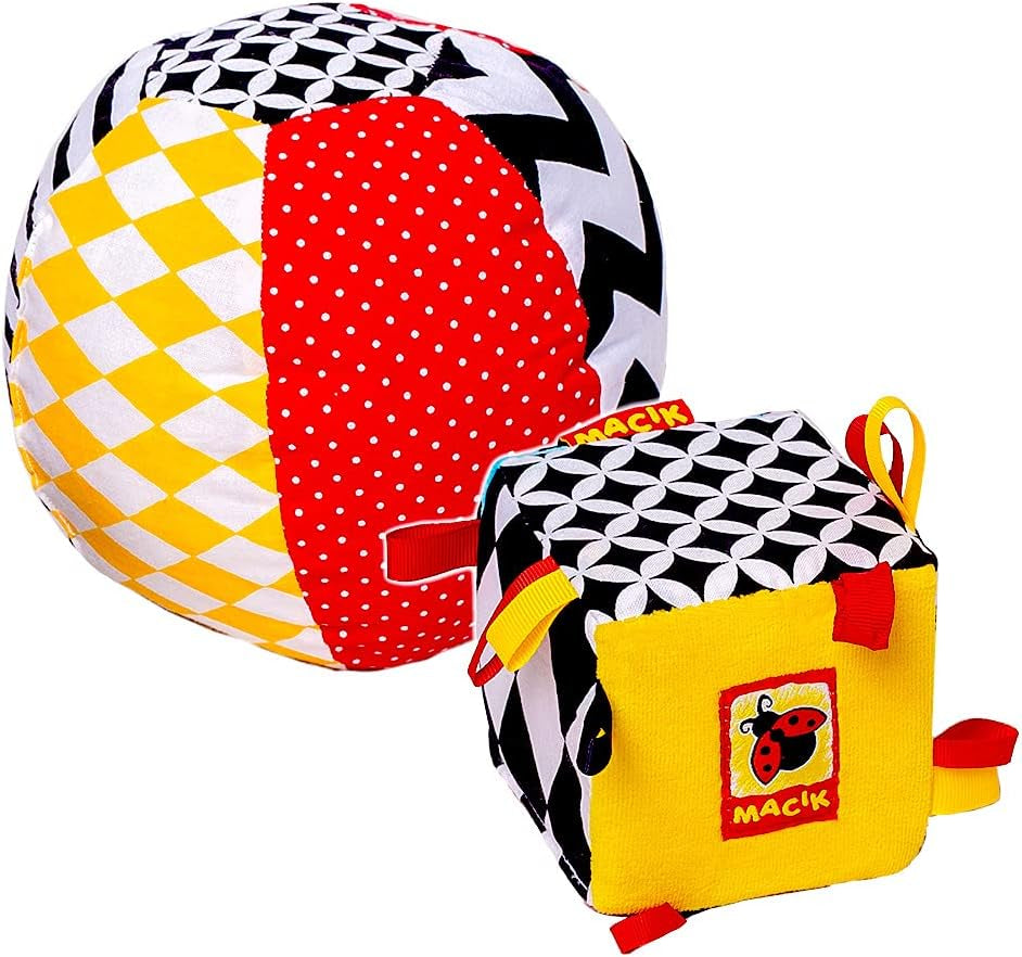 magdum 2 set joc cub copil + tesatura minge - jucărie abilități motorii de la 1 an - jucărie pentru copii 6 luni - jucărie Montessori - jucărie educativă 1 an - cadou pentru copii - minge pentru copii - cub pentru copii - cadouri pentru copii Jucarii Bebe Naty Shop