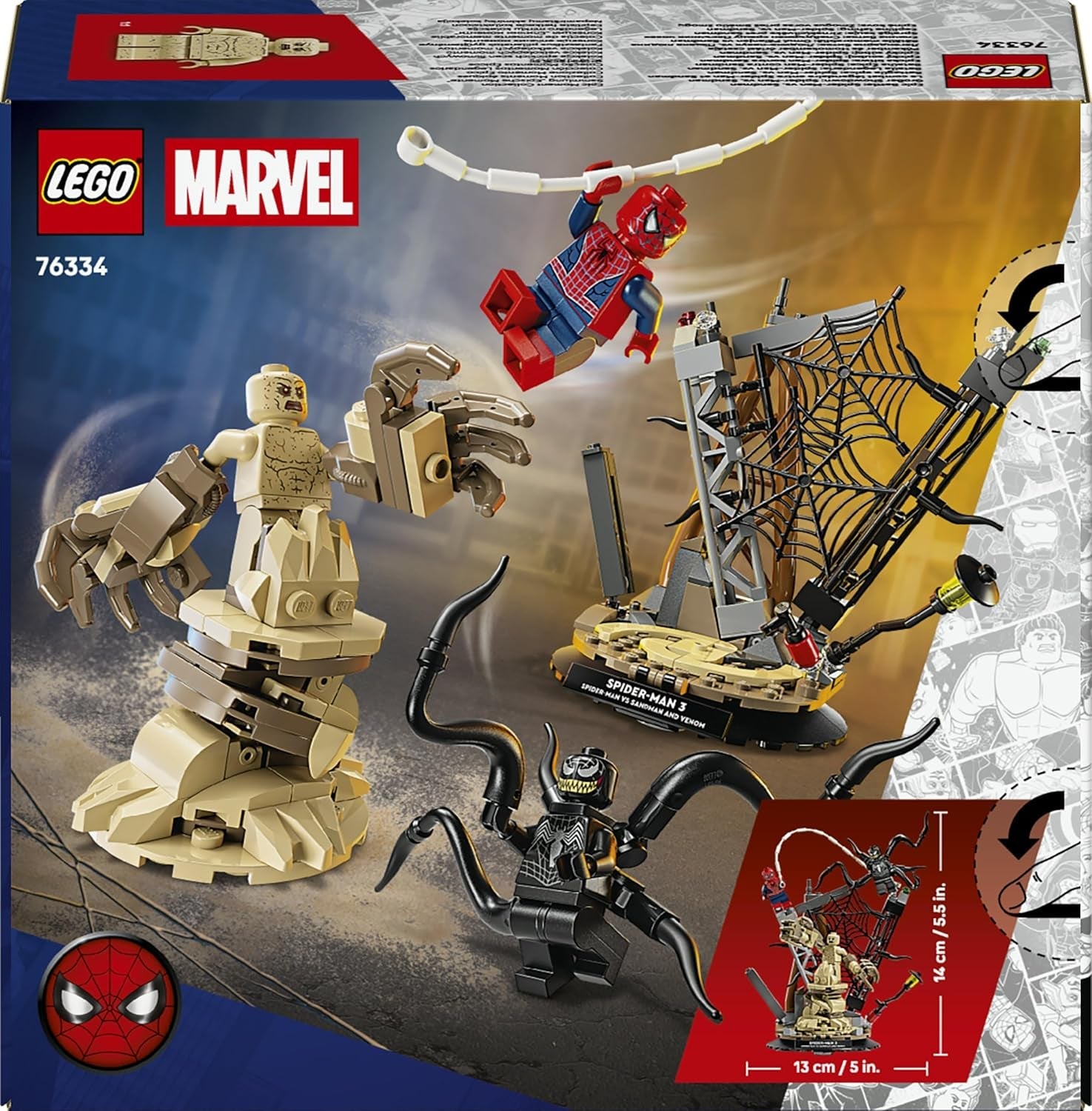 LEGO | Marvel Großer Showdown: Spider-Man vs. Sandman - Spiderman Spielzeug mit 3 Minifiguren - Spider Man, Venom und Sandma - Kinder Geschenk für Jungen ab 9 Jahren, Mädchen und Fans - 76334
