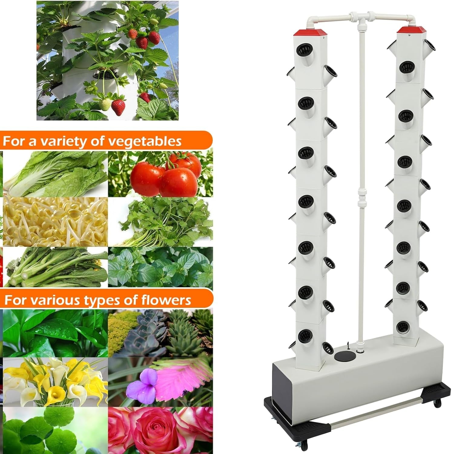 Sistem de creștere hidroponică cu 56 de capsule - Turn hidroponic vertical cu rezervor de apă de 30 l, sistem de creștere hidroponică pentru grădină, kit de creștere aeroponică pentru ierburi, fructe și legume