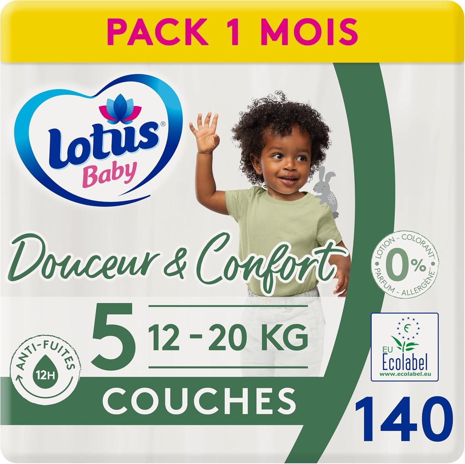 Scutece Douceur Naturelle, mărimea 5 (12-20 kg), 1 lună, 140 scutece