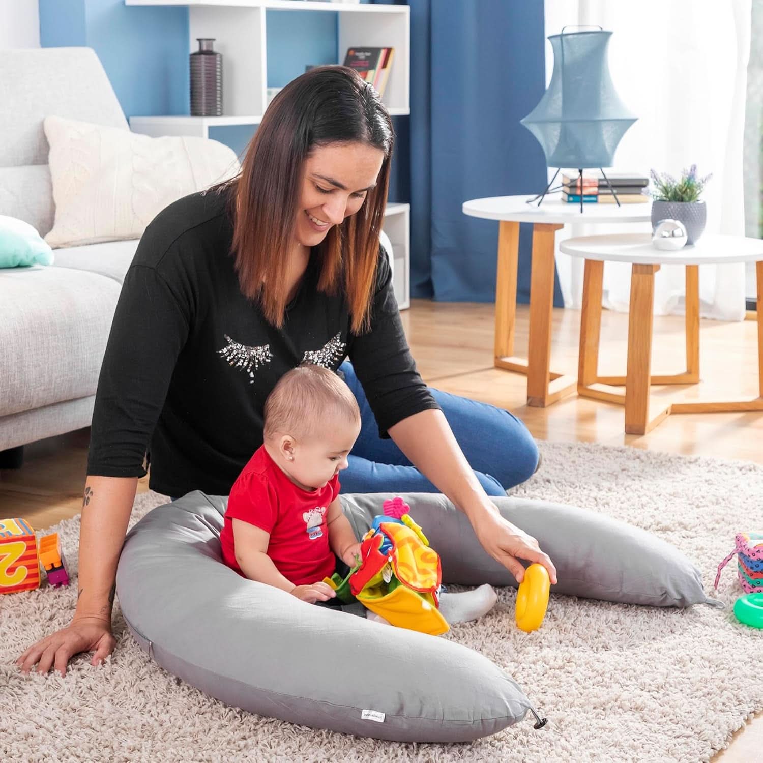 Innovagoods - Pernă de alăptare multifuncțională, Design ergonomic pentru relaxarea mamei și a copilului, Reglabilă pentru diferite poziții, Lavabilă, Colorată, Polycotton Accesorii Hrana si Alaptare Bebe Naty Shop