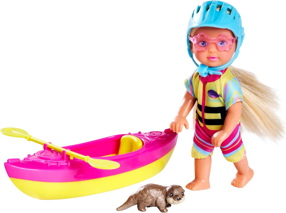 Simba Evi Love Kayak, Spielpuppe Macht eine Kajaktour, mit passender Bekleidung, Helm, Paddel, Sonnenbrille und Otter, 12cm, ab 3 Jahren