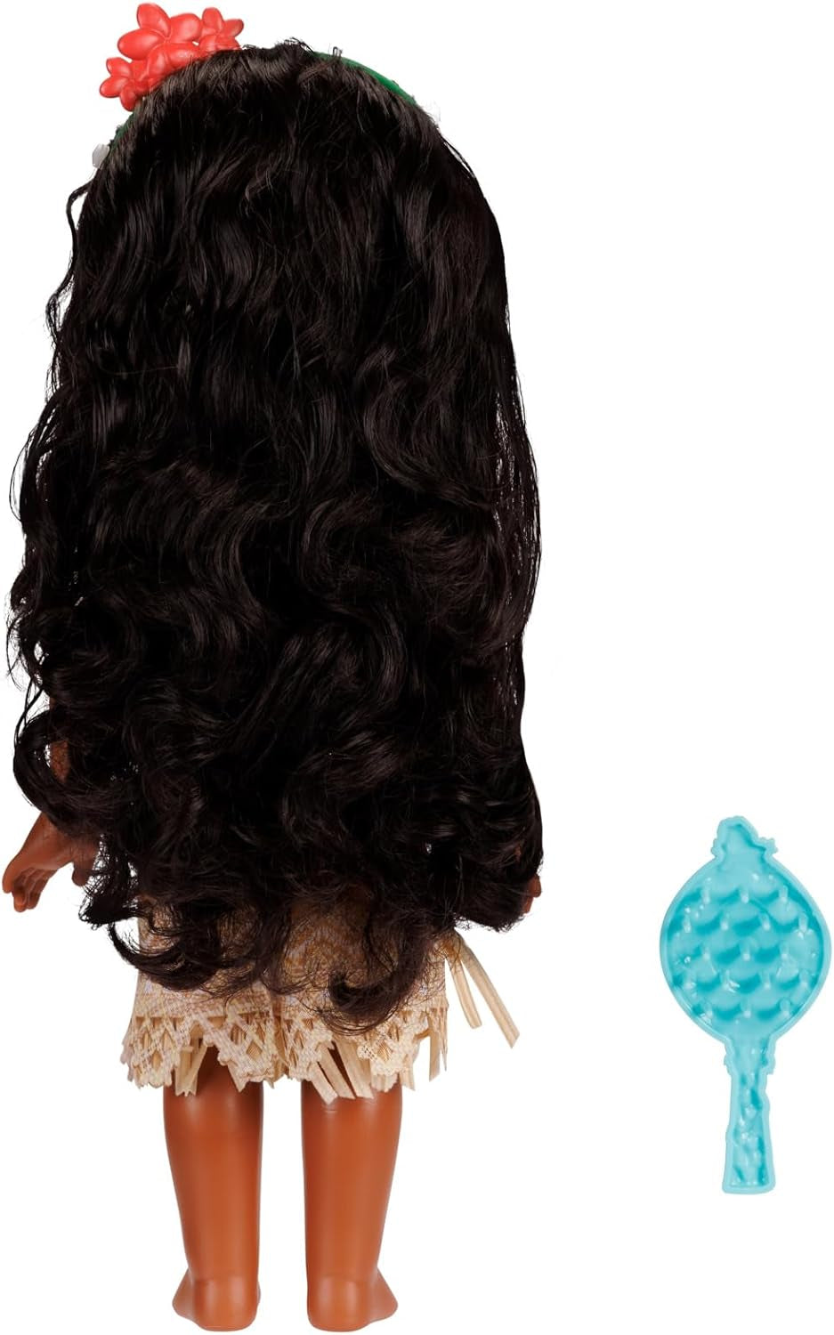 Păpușă Disney Prințesa Moana 35 cm, ochi reflectorizanți cu sclipici, articulații mobile, ținută detașabilă, clemă floare, păr lung, pentru fete cu vârsta de 3 ani și peste