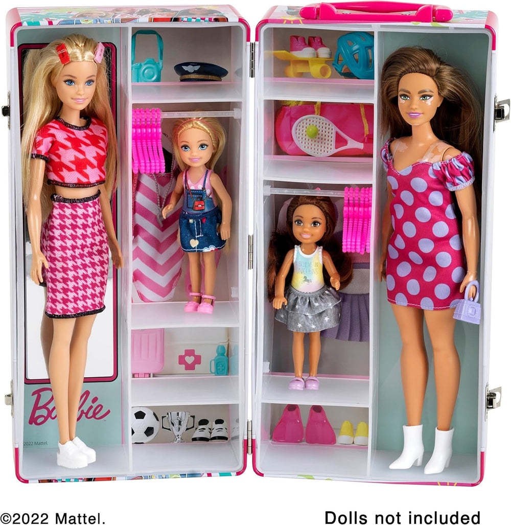 Theo Klein 5801 Barbie Schrankkoffer Kleiderstangen und Fächern, Spielzeug für Kinder ab 3 Jahren, inkl. Zubehör, Multicolor