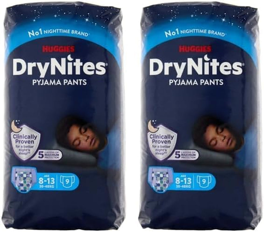 Scutece Huggies DryNites foarte absorbante pentru noapte, pentru enurezis, pentru băieți 8-13 ani (30-48 kg), 27 bucăți (3 x 9 bucăți), scutece-chiloți