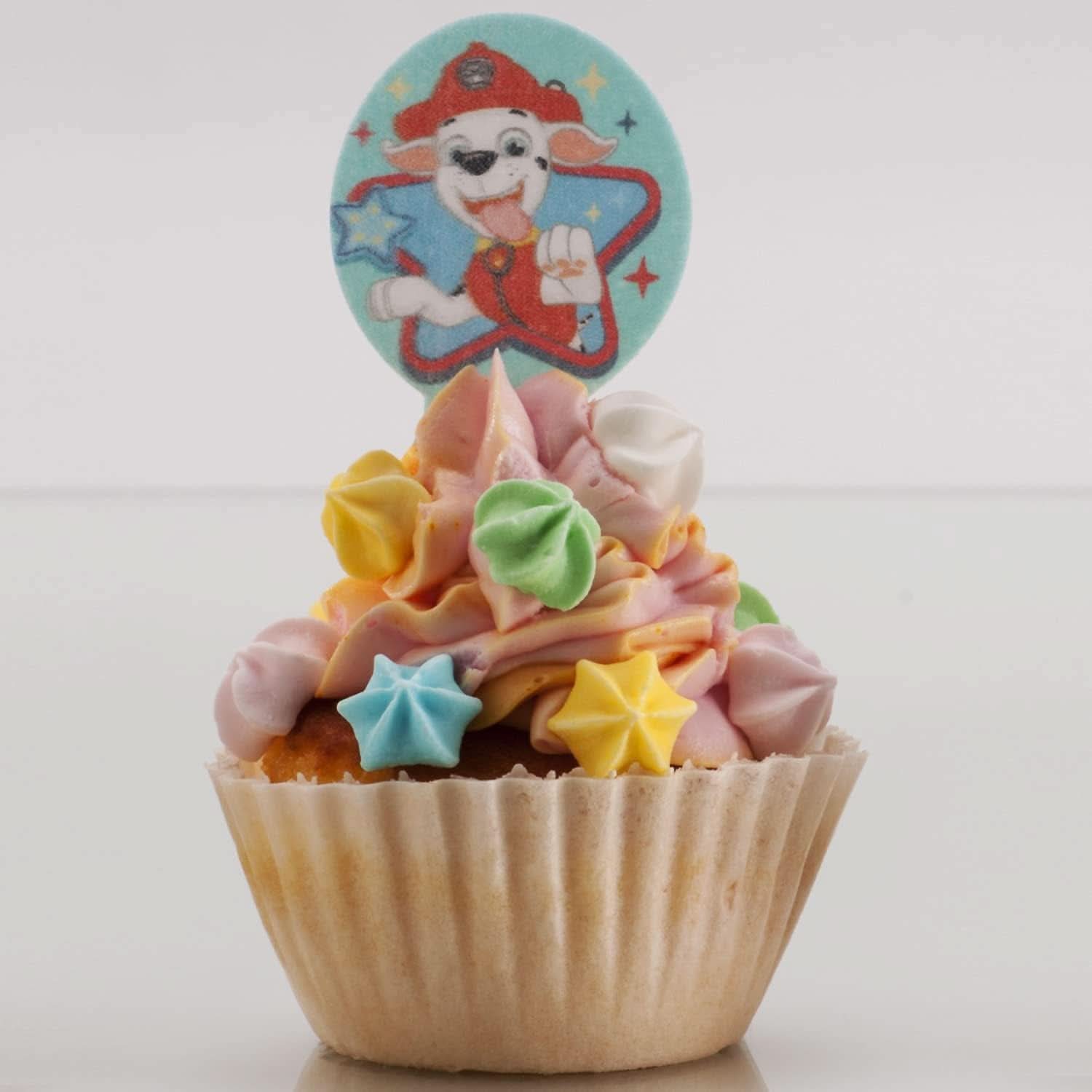 Dekora, Dekorapin Decorațiuni de tort comestibile Paw Patrol, 20 de napolitane din hârtie comestibilă - 6.5 X 4 Cm Naty Shop