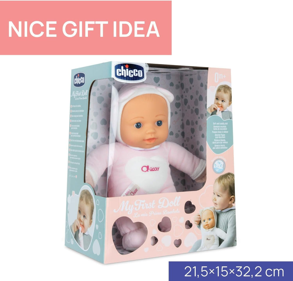 Chicco Meine erste Puppe Spielzeug, Kuschelpuppe mit weichem Beißherz, weich und leicht, Babyspielzeug, maschinenwaschbar, 0 Monate Plus, Rosa