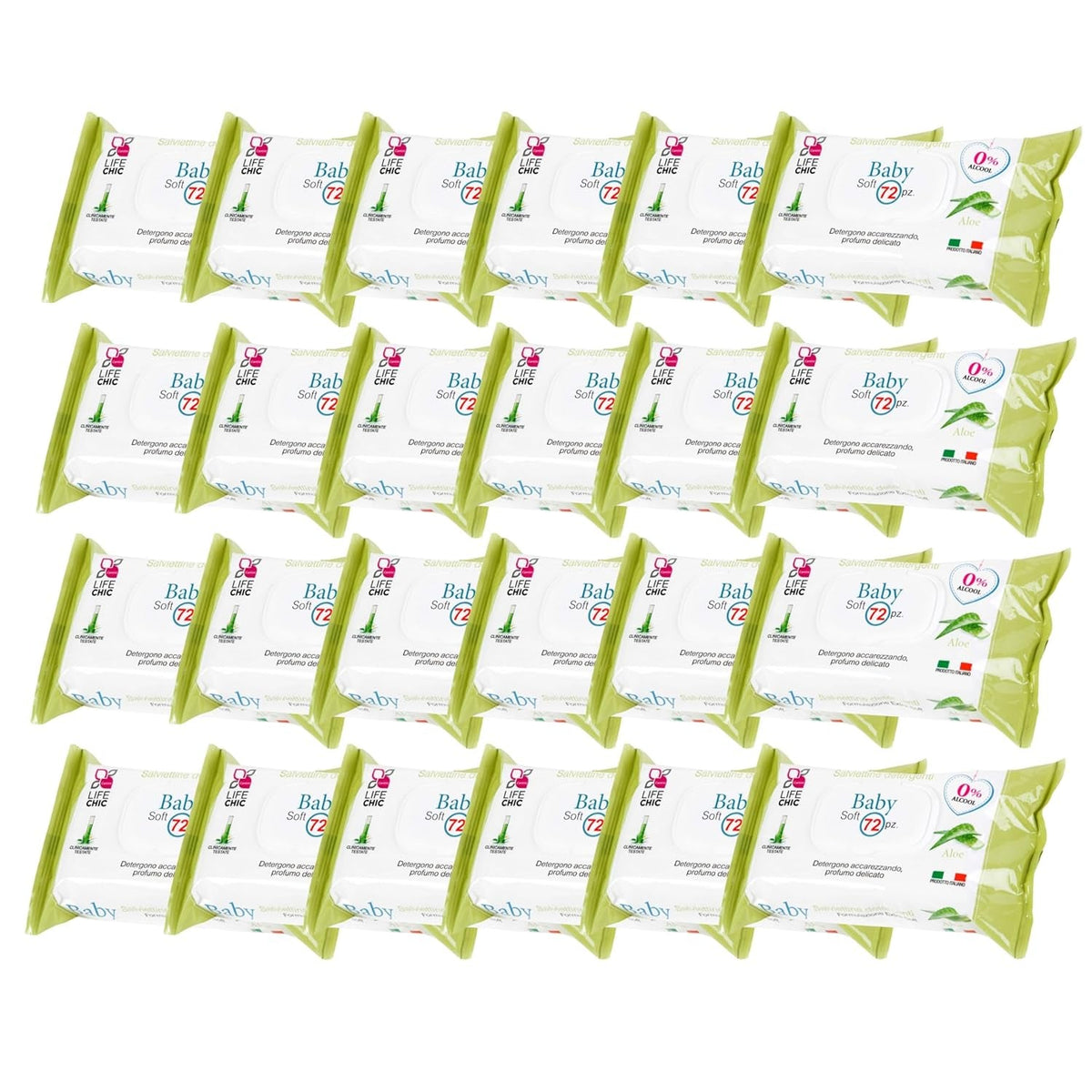 Șervețele umede pentru bebeluși cu aloe, pentru piele sensibilă, fără alcool, prietenoase cu pielea, pH 5,5, parfumate ușor, 1728 bucăți (24 pachete)