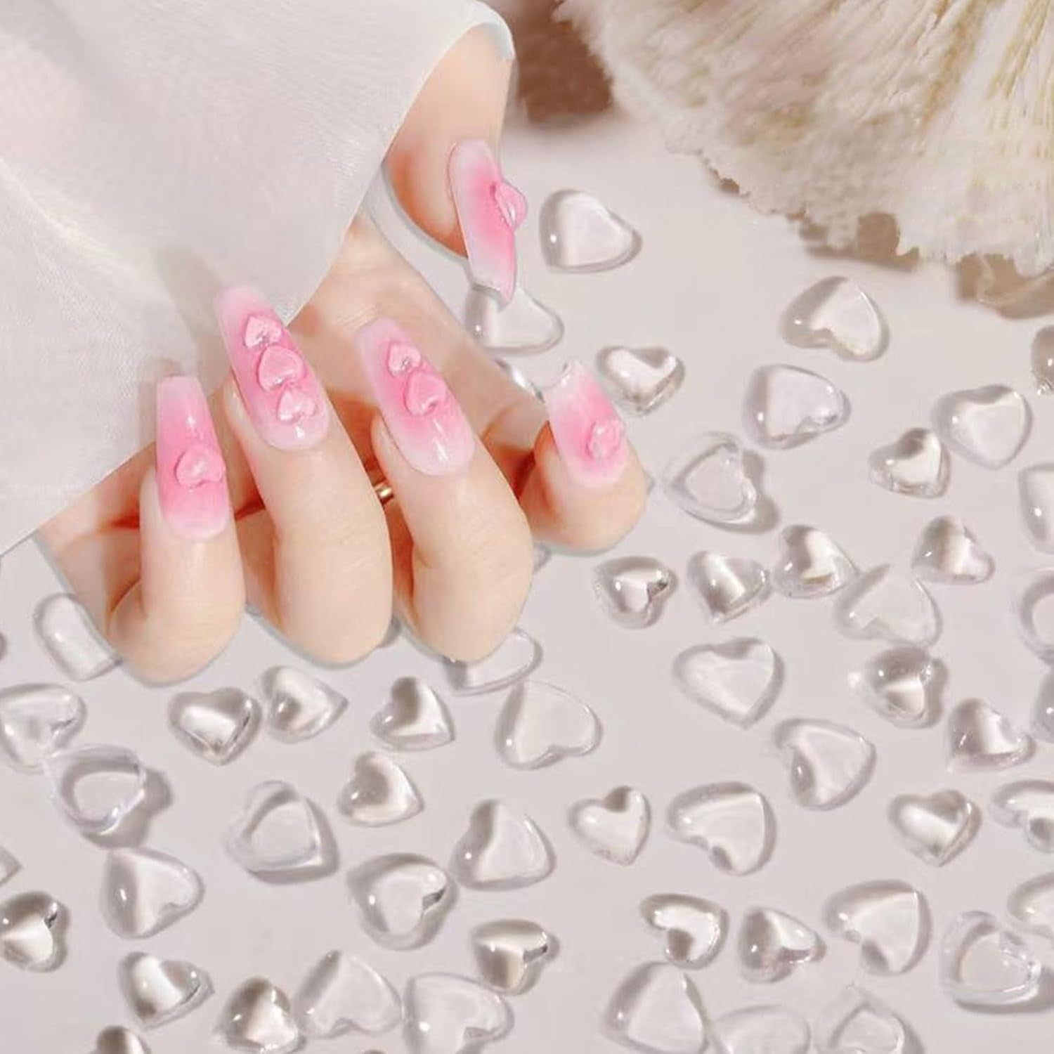 3D Herz Nail Art Charms,320 Stück Niedliche Klar Acryl Herz Nail Charms, Flatback Heart Nagel Strasssteine 4Mm 6Mm 8Mm Harz Nagelkunst Dekorationen for Frauen Mädchen DIY Maniküre Zubehör(4Mm 6Mm 8Mm)