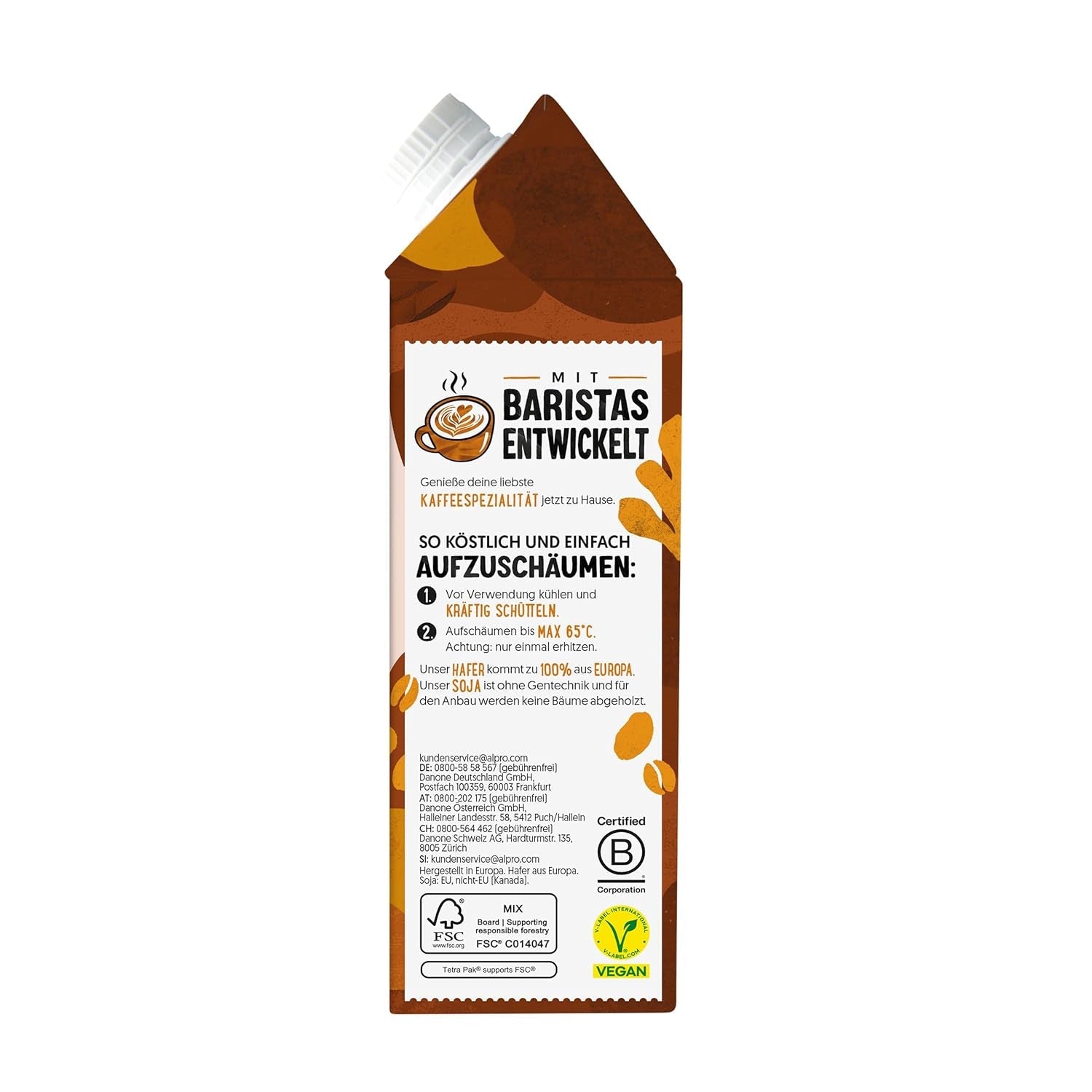 Alpro Barista Karamell – Zum Aufschäumen – Von Natur aus laktosefrei – 8 x 750 ml – Haltbar