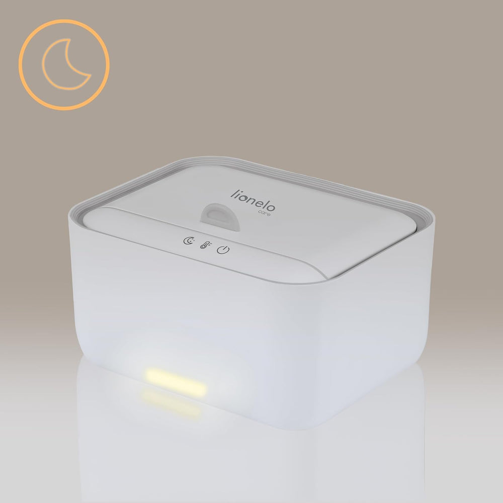 Încălzitor Lionelo BABYBLISS 20W pentru șervețele umede și prosoape mici, 20W pentru bebeluși, lumină de noapte încorporată, 3 setări de căldură, panou tactil, menține șervețelele umede