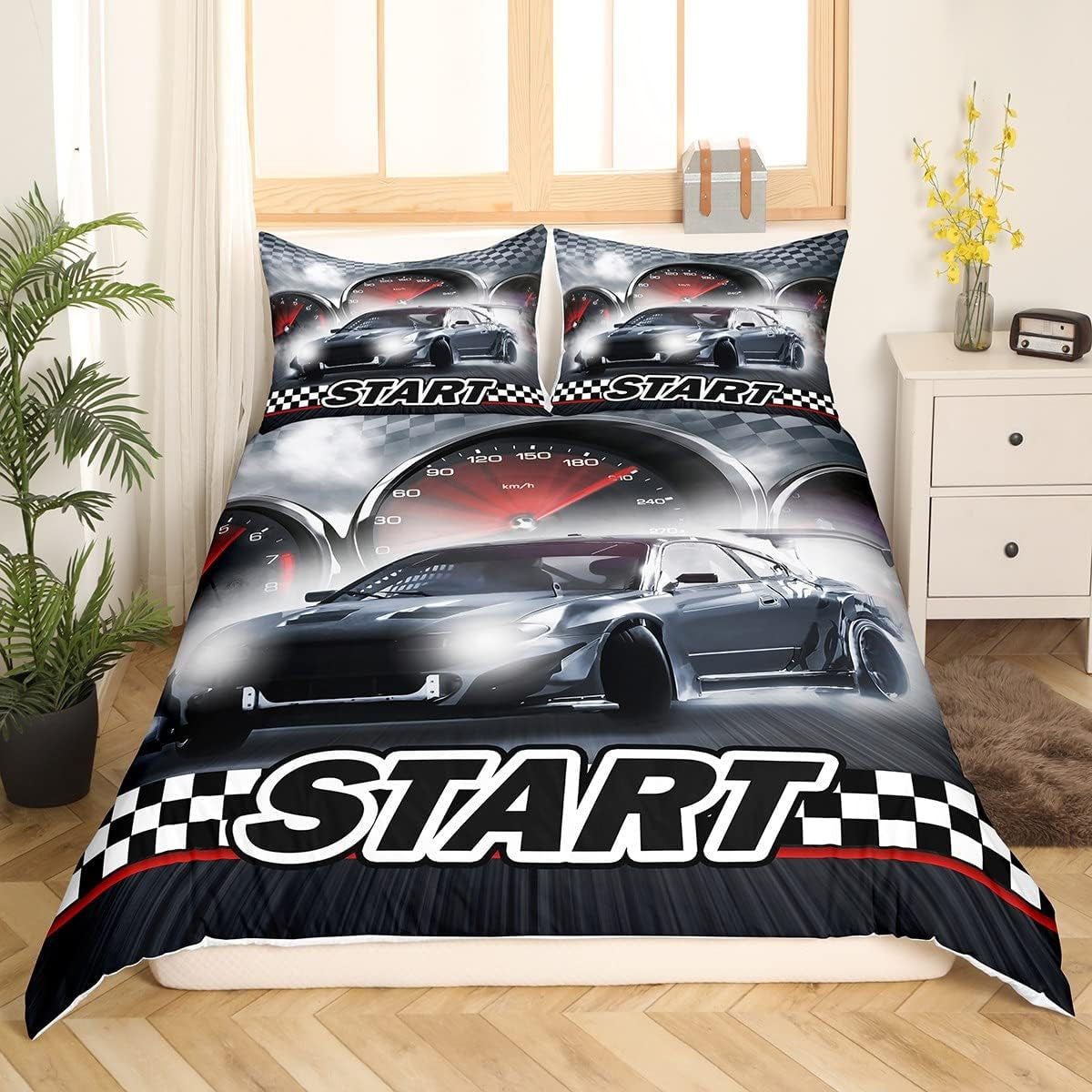 Jungen Cartoon Auto Bettwäsche Set 135X200,Kinder Bau Fahrzeuge Tröster Abdeckung Für Kind Kleinkind Teens,Dinosaurier Bettbezug,Traktor Maschinerie Bagger Bettdecke Abdeckung,Lkw Autos Bettwäsche Naty Shop Multi 6 135*200+80*80*1