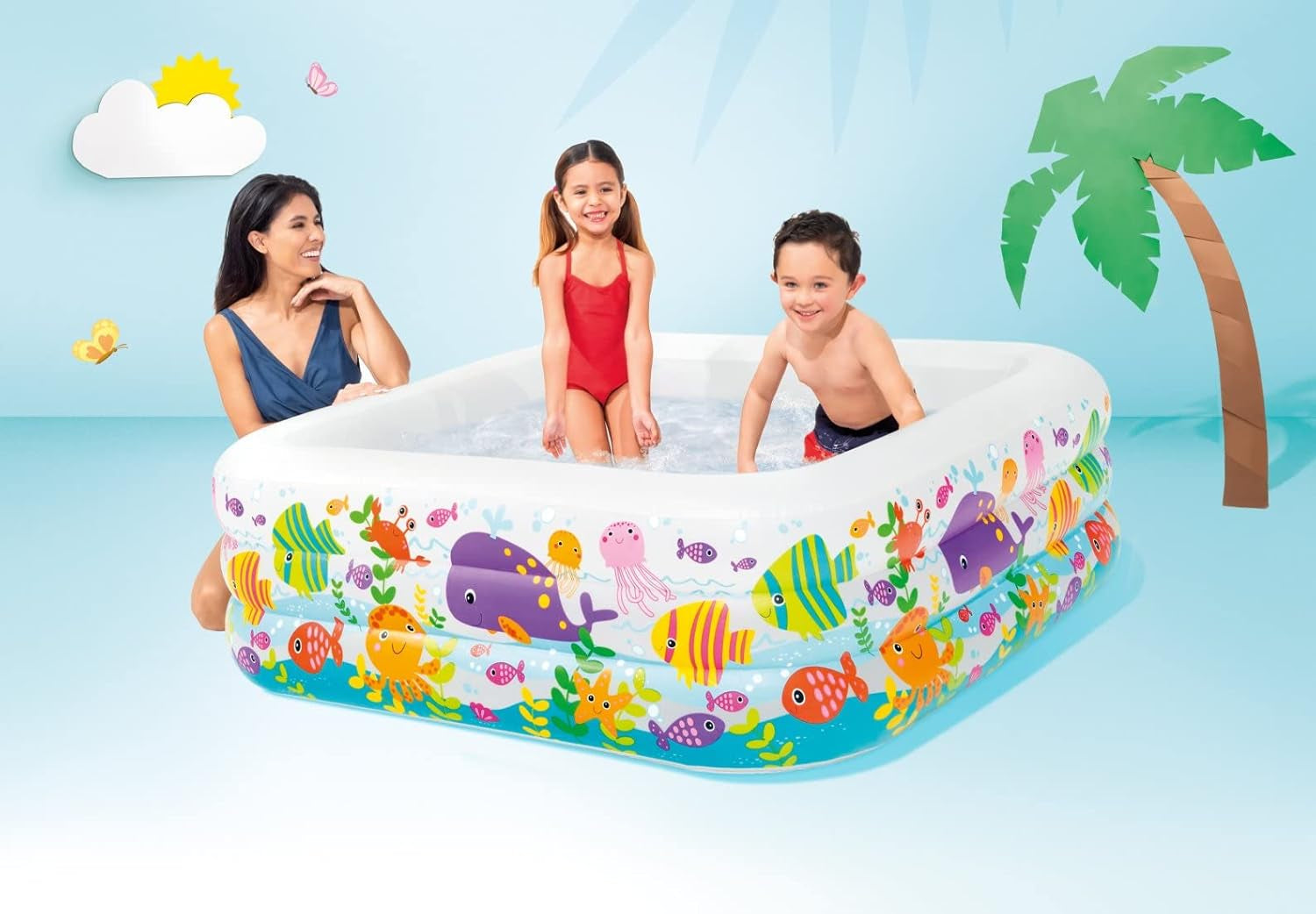 Intex 57471NP - Acvariu gonflabil, vinil, multicolor, 159x159x50 cm