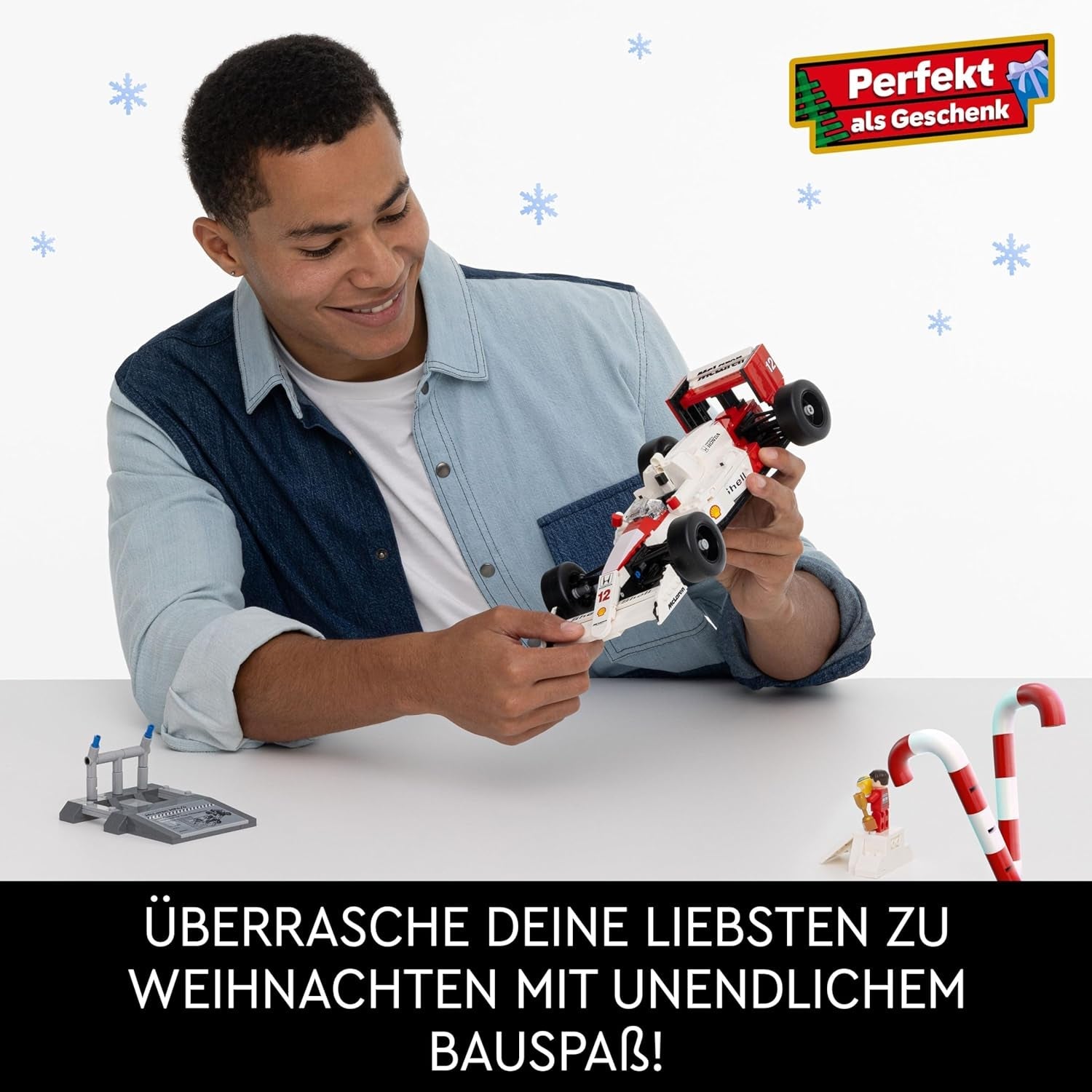 LEGO Icons McLaren MP4/4 & Ayrton Senna Modellauto Set, F1 Rennwagen Bausatz für Erwachsene mit Rennfahrer Mini-Figur, Sammlerstück, Geschenk-Idee zum Geburtstag für Männer, Frauen, Ihn & Sie 10330