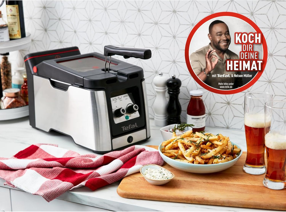 Tefal FR600D Clear Duo Deep Fryer, prăjire cu mai puțin fum și mirosuri, capacitate 1,2 kg, termostat, cronometru, fereastră mare de vizualizare fără ceață Electrocasnice Naty Shop