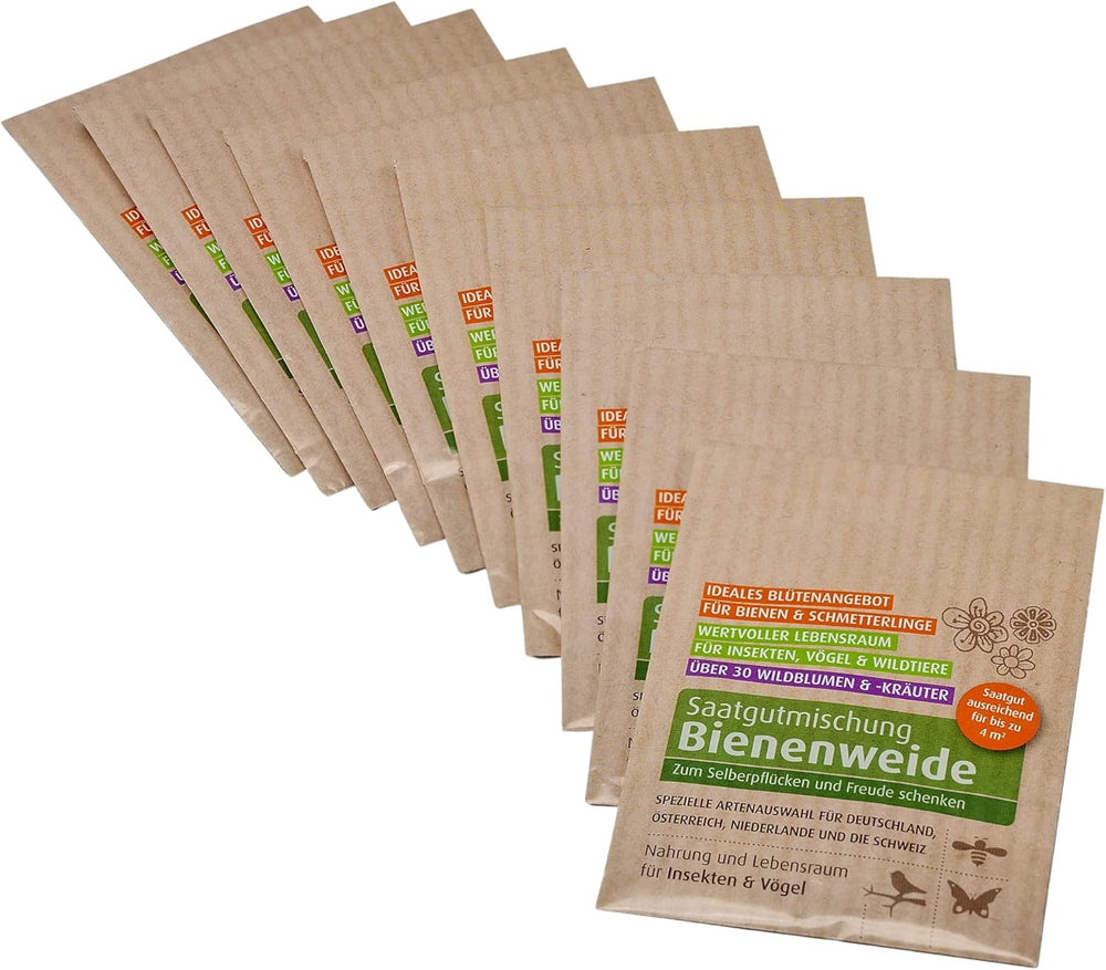 Bienenweide Samentütchen - Blumenwiesensamen Mehrjährig - Blumensamen Als Hochzeitsgeschenk, Gastgeschenk, Werbegeschenk, Werbeartikel Personalisiert (100 X 4G)