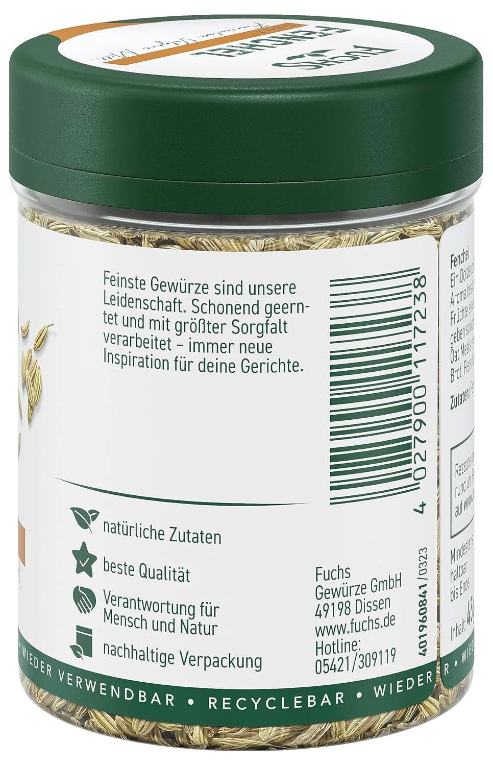 Fuchs - Fenicul întreg - aromă dulce și picantă pentru salate de fructe - 45 g Condimente Naty Shop